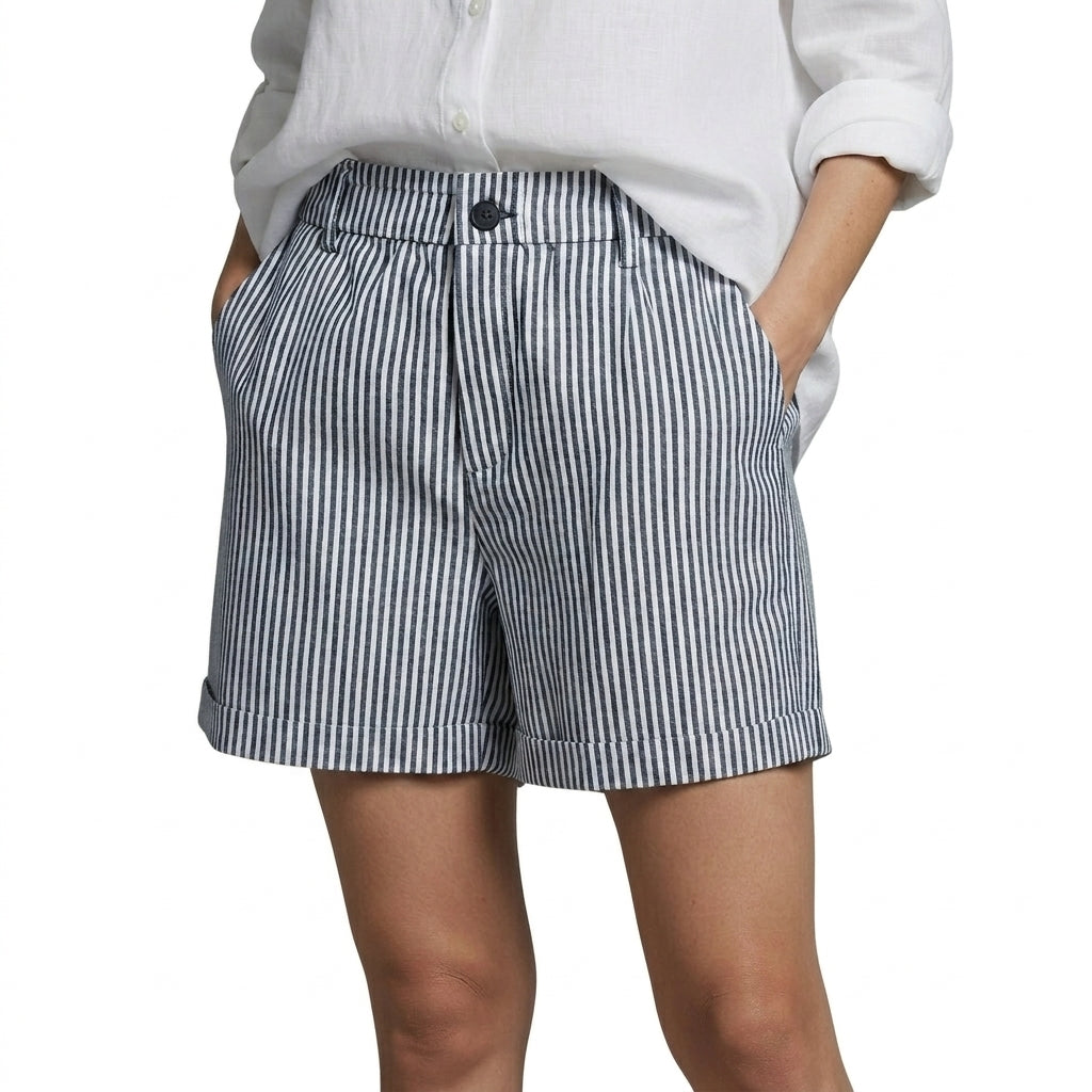 Dam randiga shorts med hög midja och uppvikta benslut-Shorts for men-Fjallbarn
