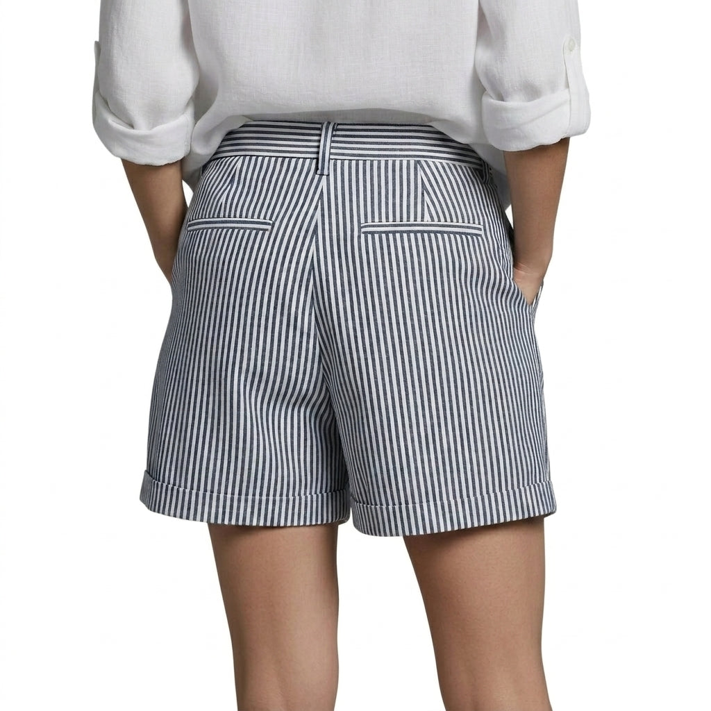 Dam randiga shorts med hög midja och uppvikta benslut-Shorts for men-Fjallbarn