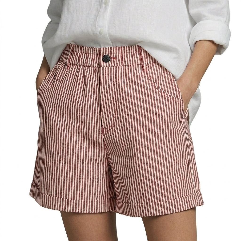 Dam randiga shorts med hög midja och uppvikta benslut-Shorts for men-Fjallbarn