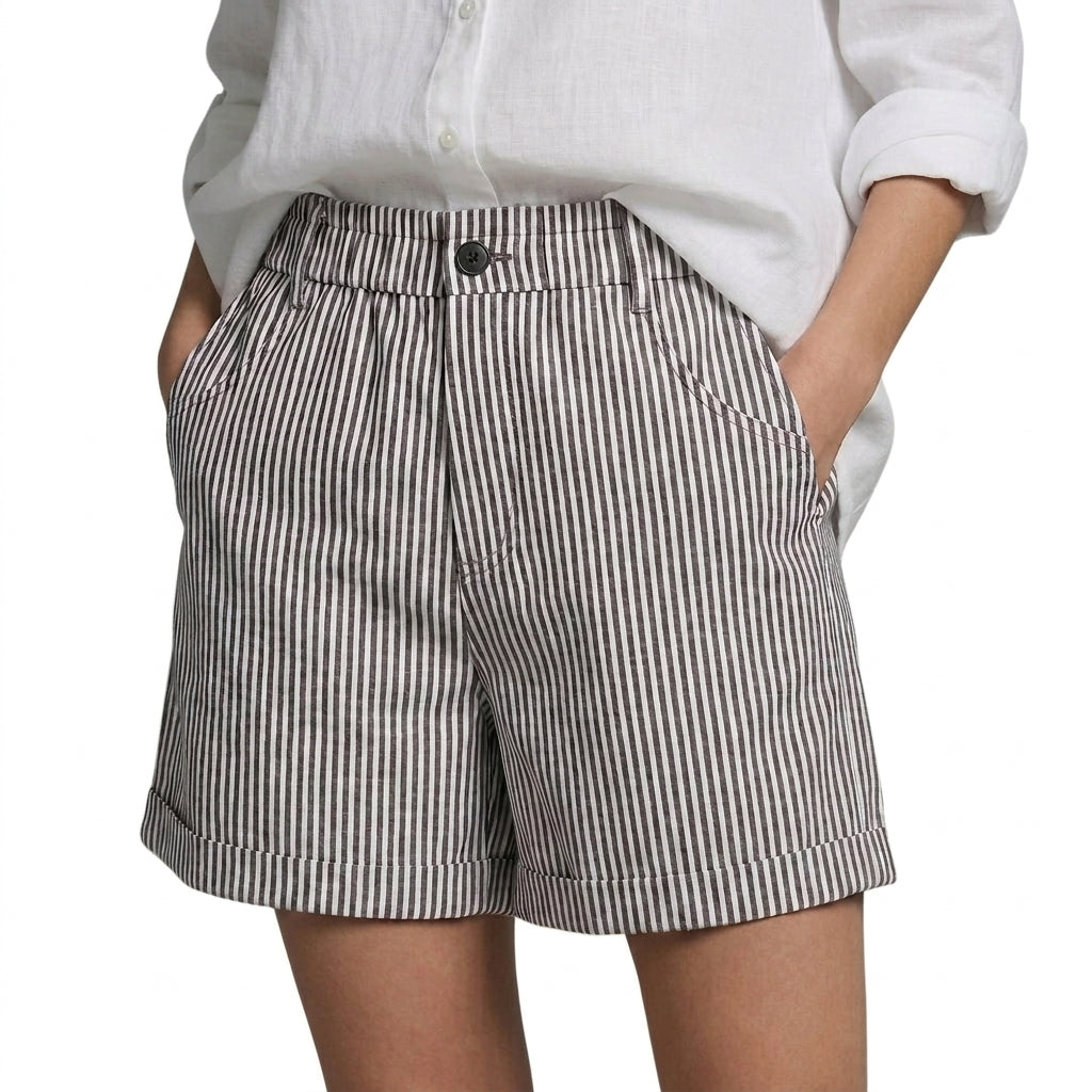 Dam randiga shorts med hög midja och uppvikta benslut-Shorts for men-Fjallbarn