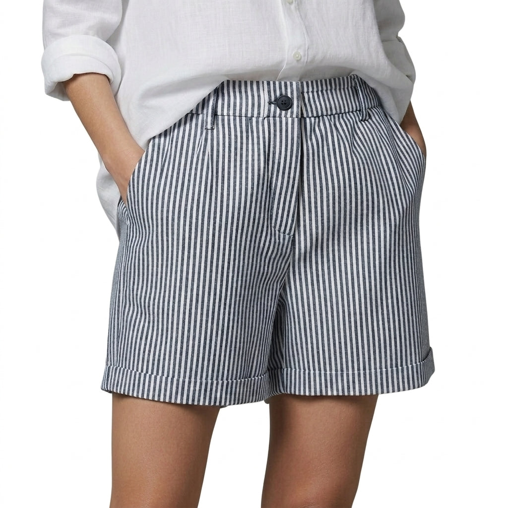 Dam randiga shorts med hög midja och uppvikta benslut-Shorts for men-Fjallbarn