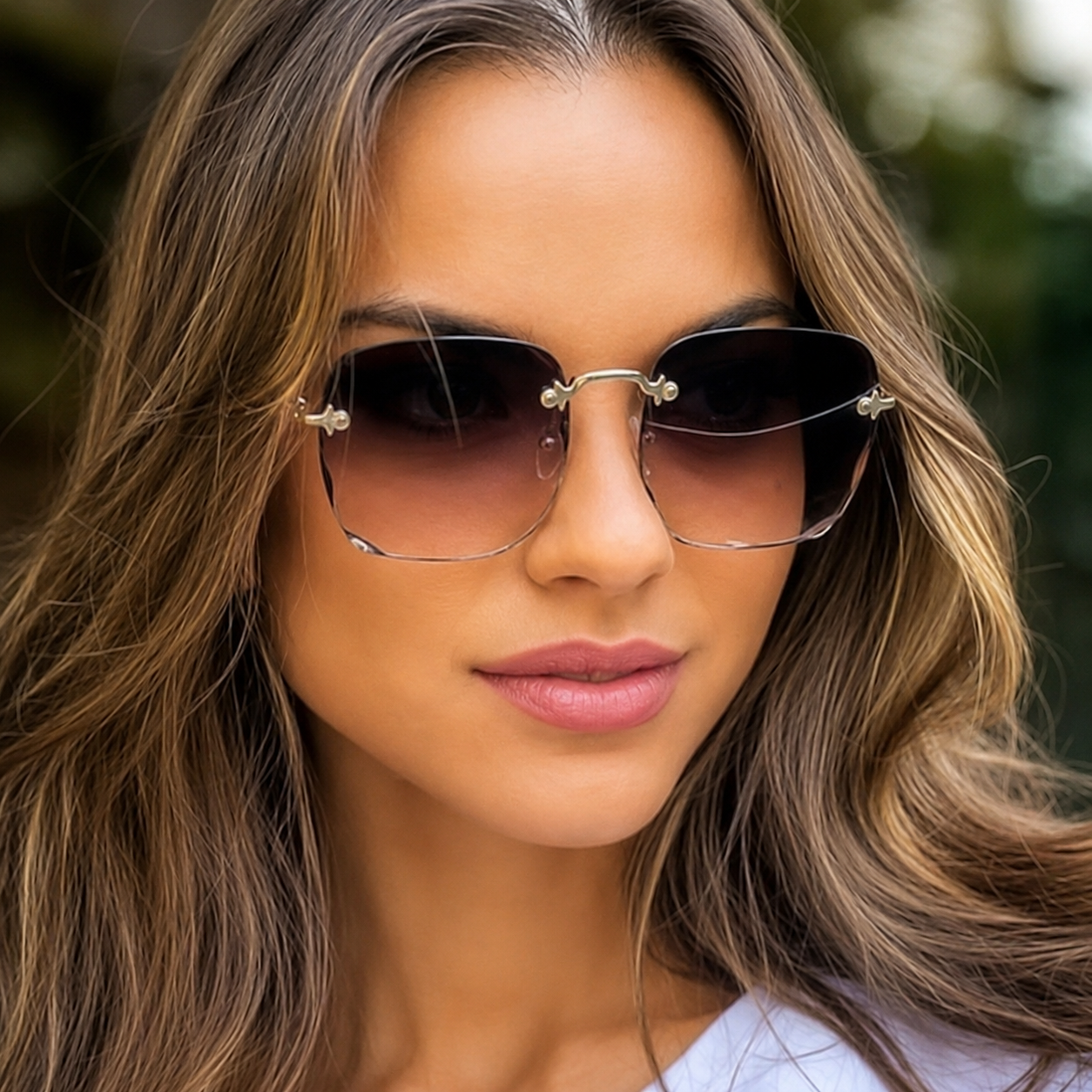 Dam Rektangulära kantlösa solglasögon med raka skalmar-Glasses for women-Fjallbarn