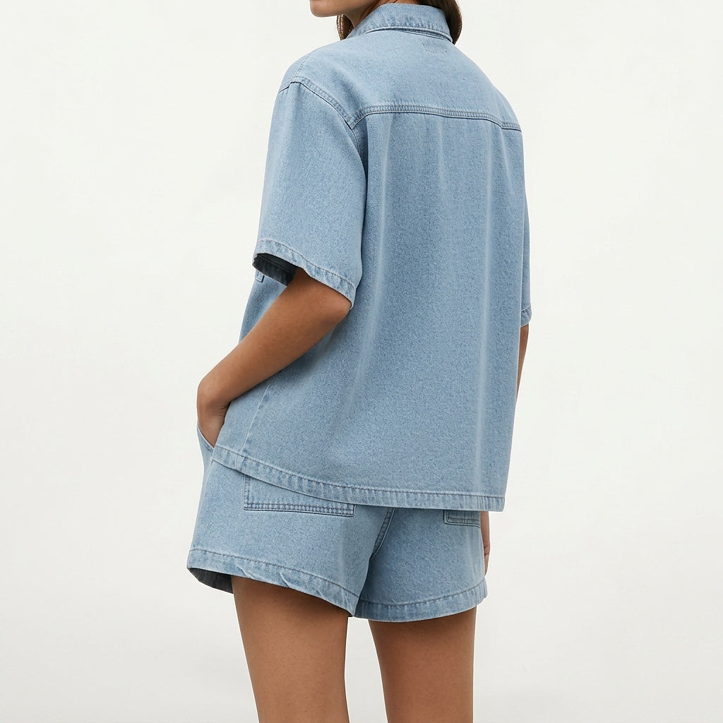 Dam set med kortärmad skjorta och shorts med dragsko-Sets for women-Fjallbarn
