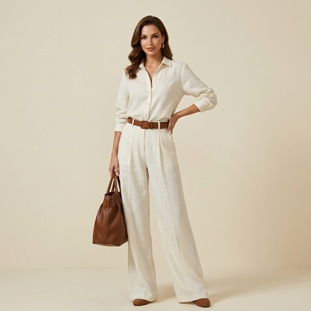 Dam Set med Långärmad Skjorta och Vida Byxor-Sets for women-Fjallbarn