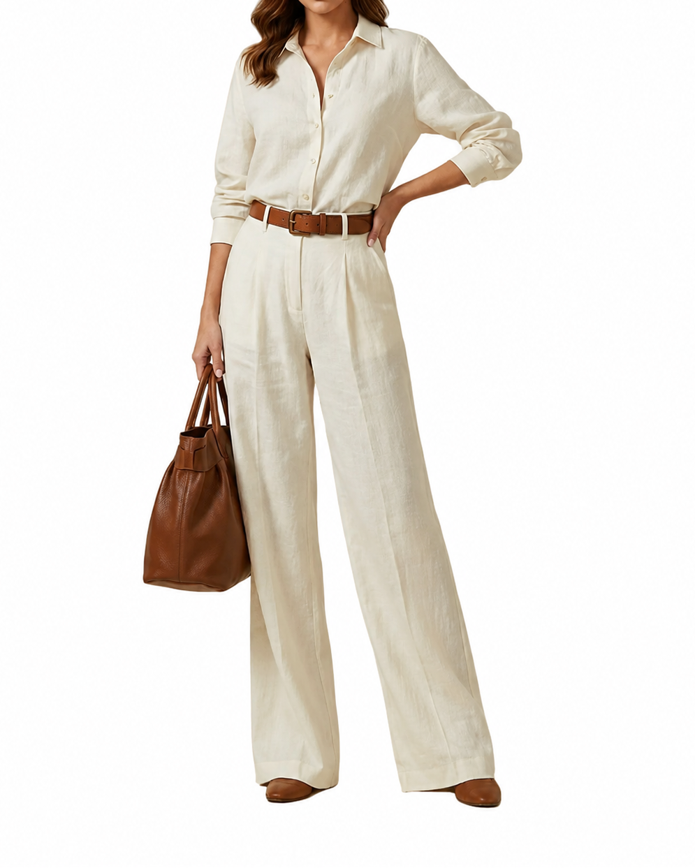 Dam Set med Långärmad Skjorta och Vida Byxor-Sets for women-Fjallbarn