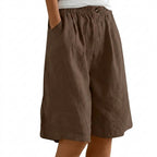 Dam shorts med elastisk midja och vida ben samt knappstängning-Shorts for women-Fjallbarn