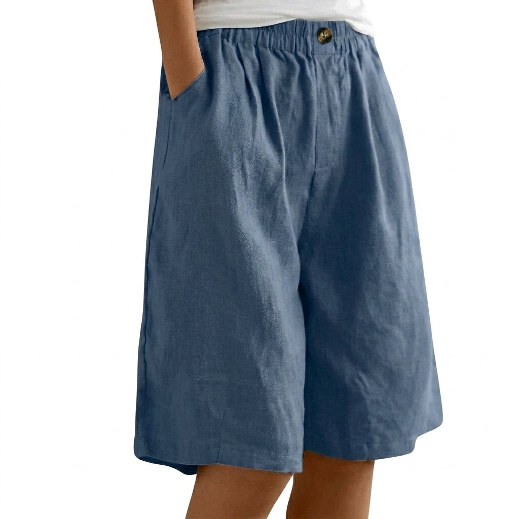 Dam shorts med elastisk midja och vida ben samt knappstängning-Shorts for women-Fjallbarn