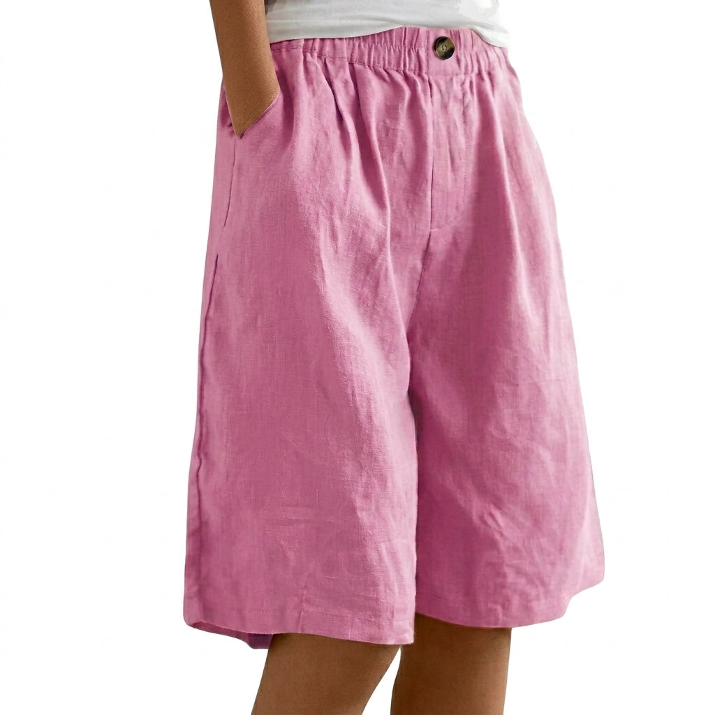 Dam shorts med elastisk midja och vida ben samt knappstängning-Shorts for women-Fjallbarn