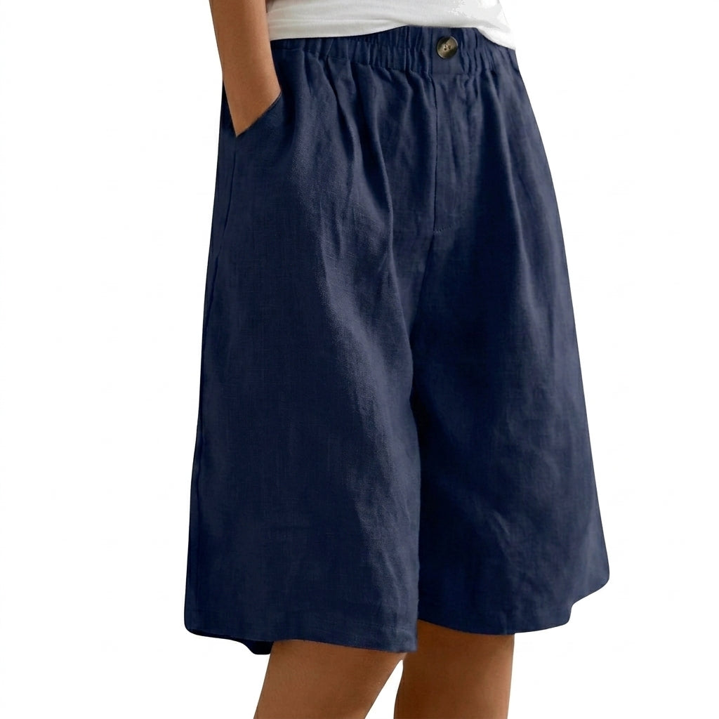 Dam shorts med elastisk midja och vida ben samt knappstängning-Shorts for women-Fjallbarn