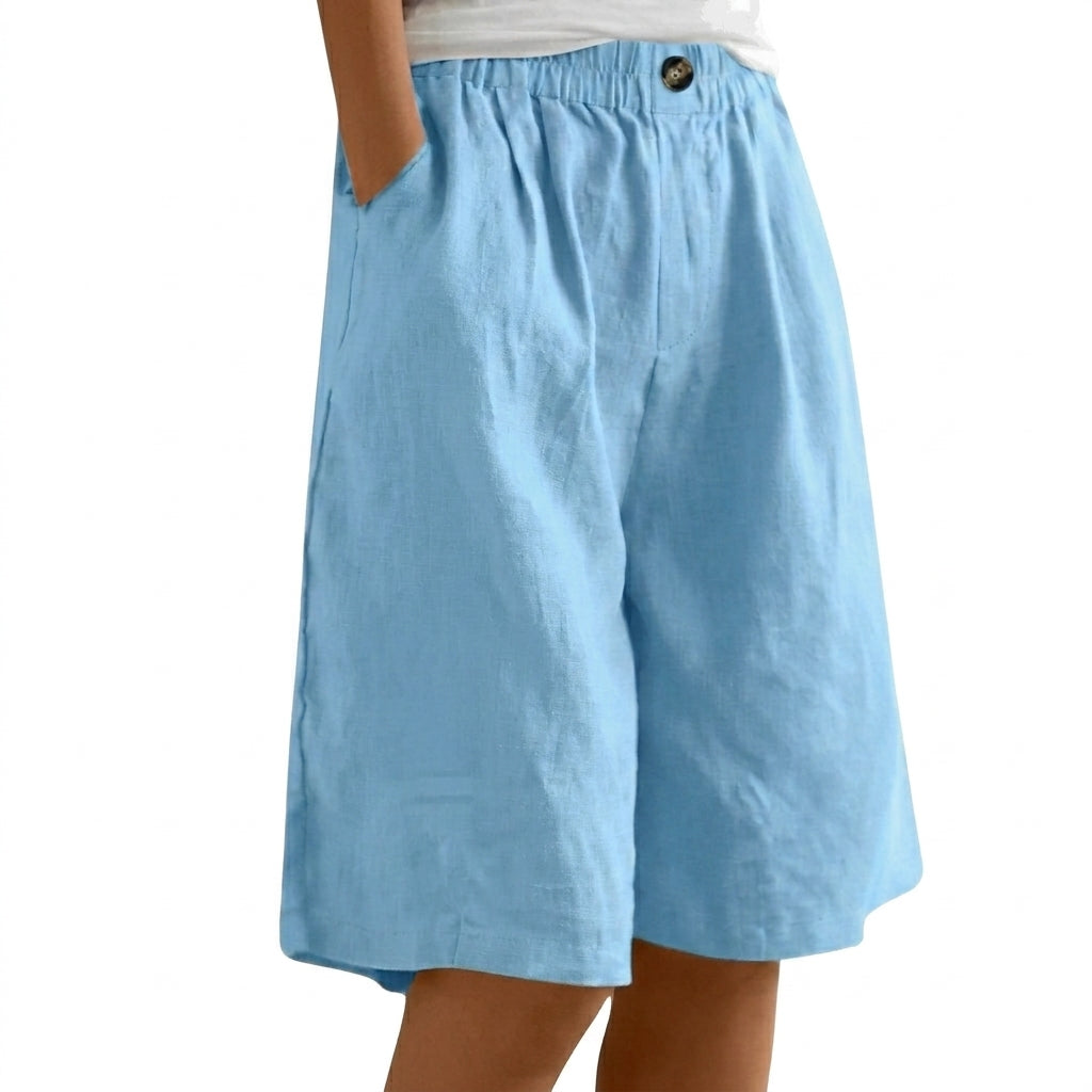 Dam shorts med elastisk midja och vida ben samt knappstängning-Shorts for women-Fjallbarn