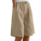 Dam shorts med elastisk midja och vida ben samt knappstängning-Shorts for women-Fjallbarn