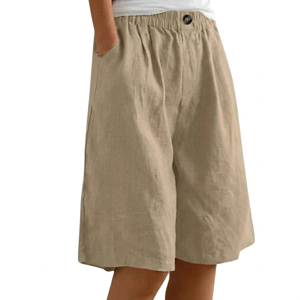 Dam shorts med elastisk midja och vida ben samt knappstängning-Shorts for women-Fjallbarn