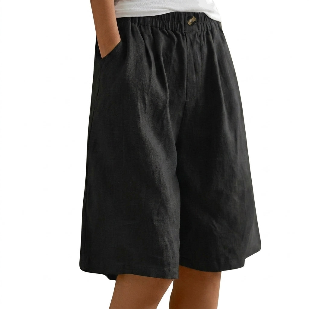 Dam shorts med elastisk midja och vida ben samt knappstängning-Shorts for women-Fjallbarn