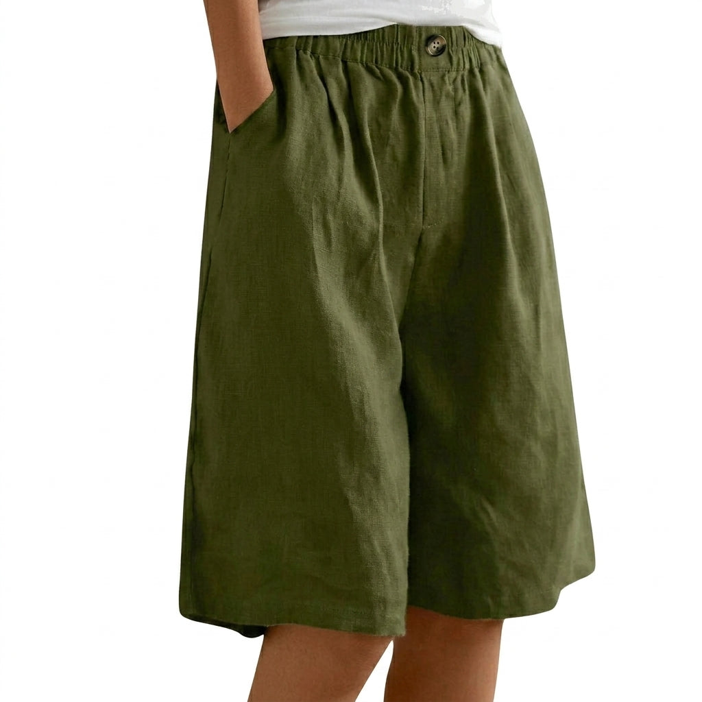 Dam shorts med elastisk midja och vida ben samt knappstängning-Shorts for women-Fjallbarn