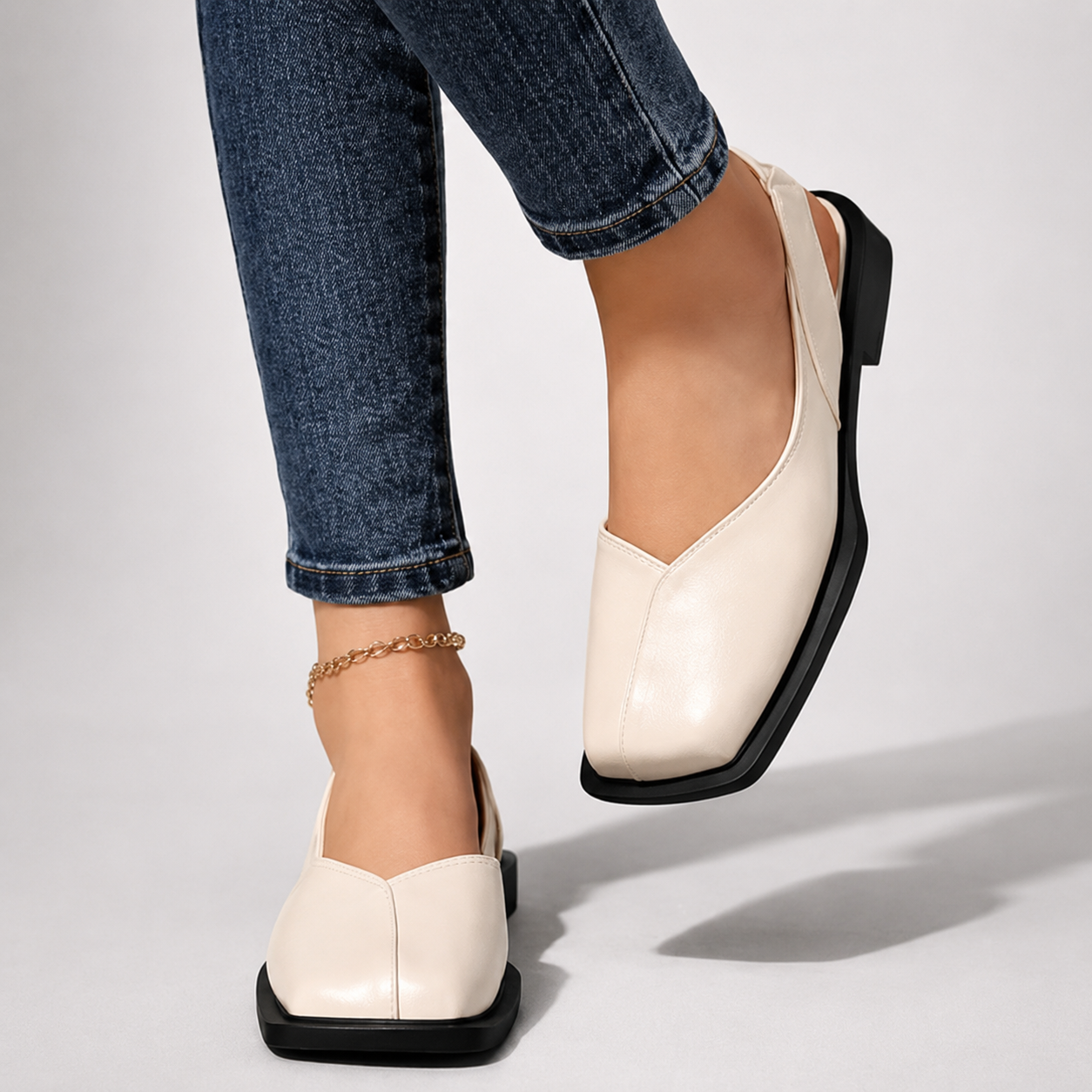 Dam Slingback Platta Skor med Fyrkantig Tå-Footwear for women-Fjallbarn