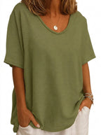 Dam T-shirt med V-ringning och sänkta axlar i rymlig modell-T-shirt for women-Fjallbarn