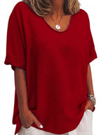 Dam T-shirt med V-ringning och sänkta axlar i rymlig modell-T-shirt for women-Fjallbarn