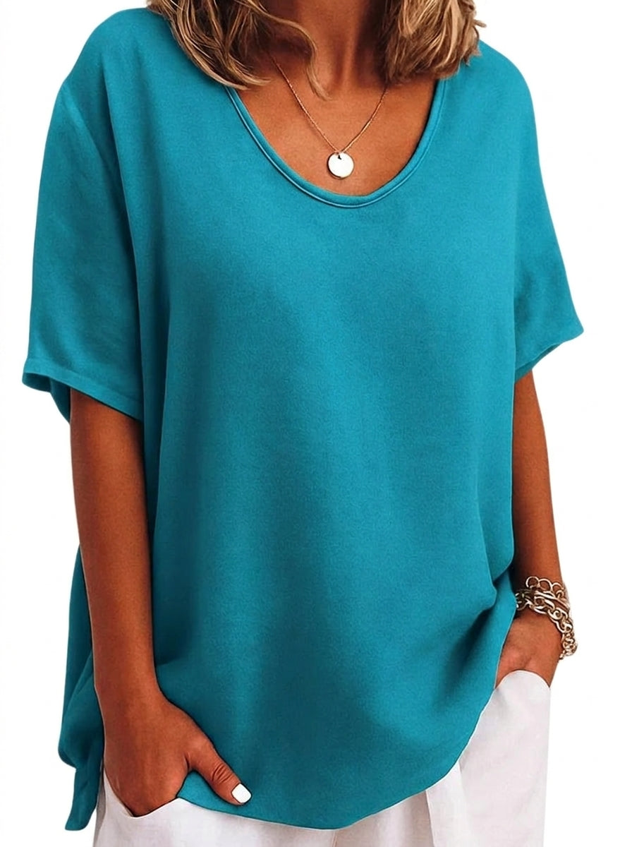 Dam T-shirt med V-ringning och sänkta axlar i rymlig modell-T-shirt for women-Fjallbarn