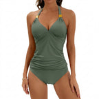 Dam tankini med halterneck, v-ringning och rynkade detaljer-Swimwear for women-Fjallbarn