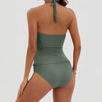 Dam tankini med halterneck, v-ringning och rynkade detaljer-Swimwear for women-Fjallbarn