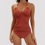 Dam tankini med halterneck, v-ringning och rynkade detaljer-Swimwear for women-Fjallbarn