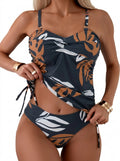 Dam tankini-set med bladmönster och rynkade sidor-Swimwear for women-Fjallbarn