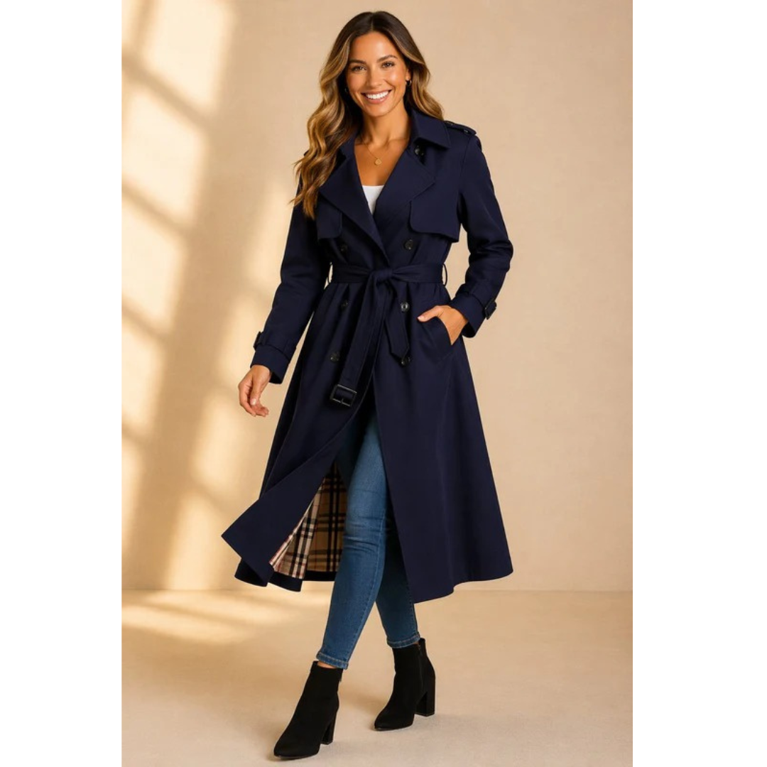 Dam-trenchcoat med bälte och slagkrage-Coats for women-Fjallbarn