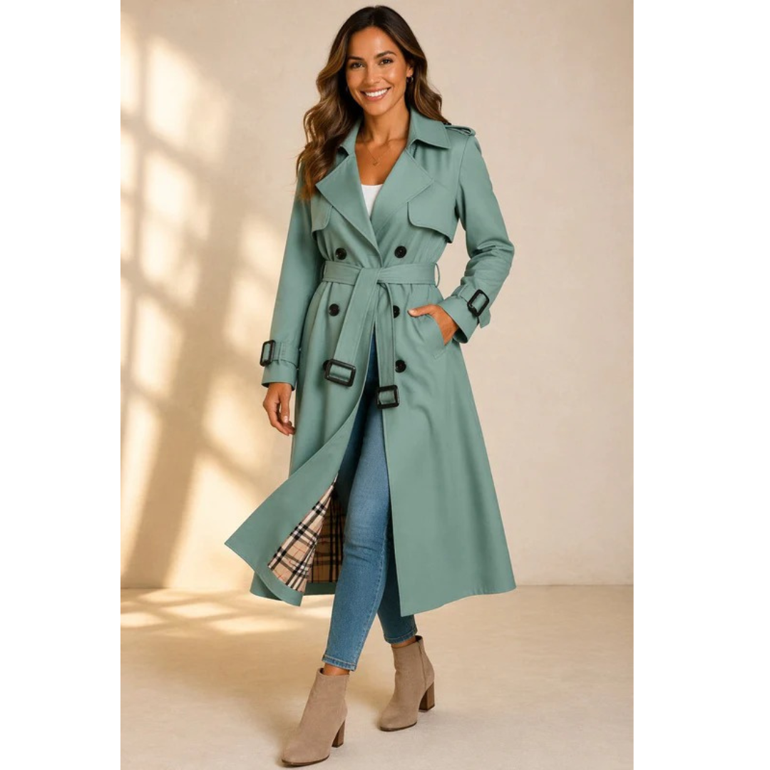Dam-trenchcoat med bälte och slagkrage-Coats for women-Fjallbarn
