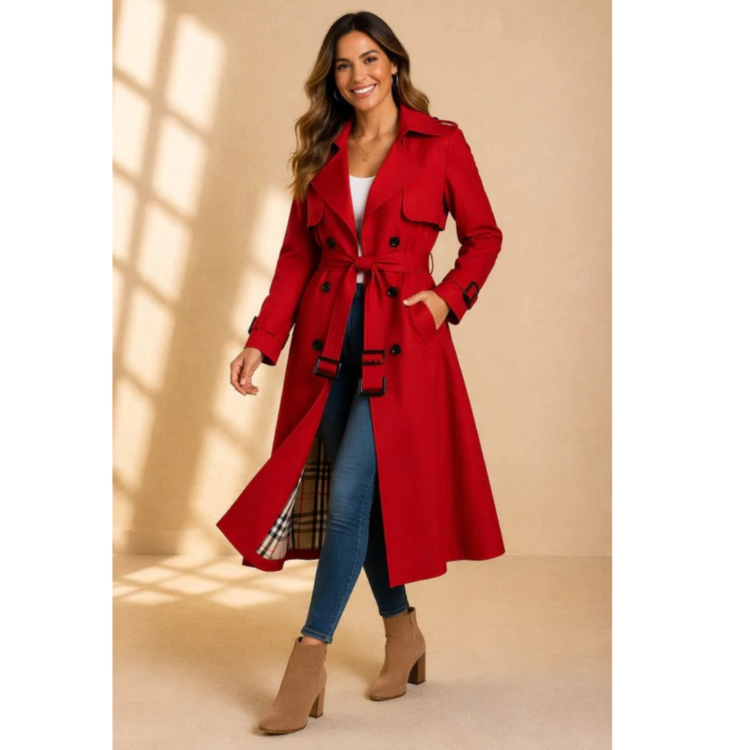 Dam-trenchcoat med bälte och slagkrage-Coats for women-Fjallbarn