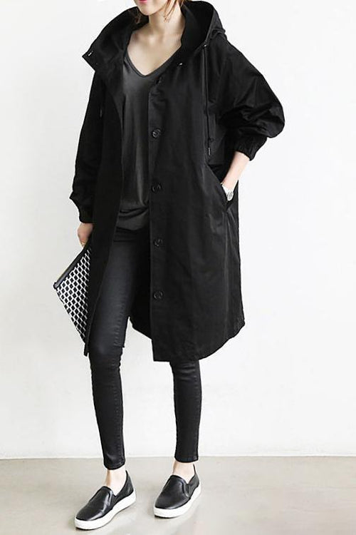 Dam-trenchcoat med huva och knappar fram-Coats for women-Fjallbarn