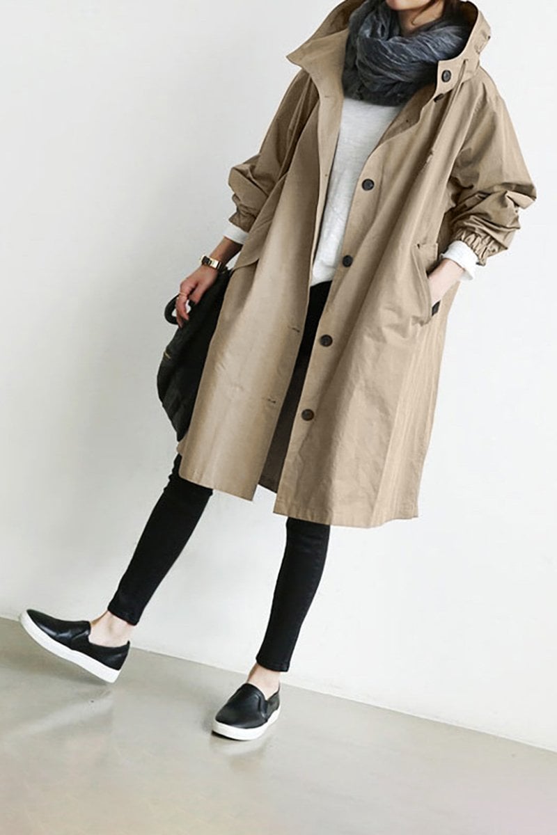Dam-trenchcoat med huva och knappar fram-Coats for women-Fjallbarn