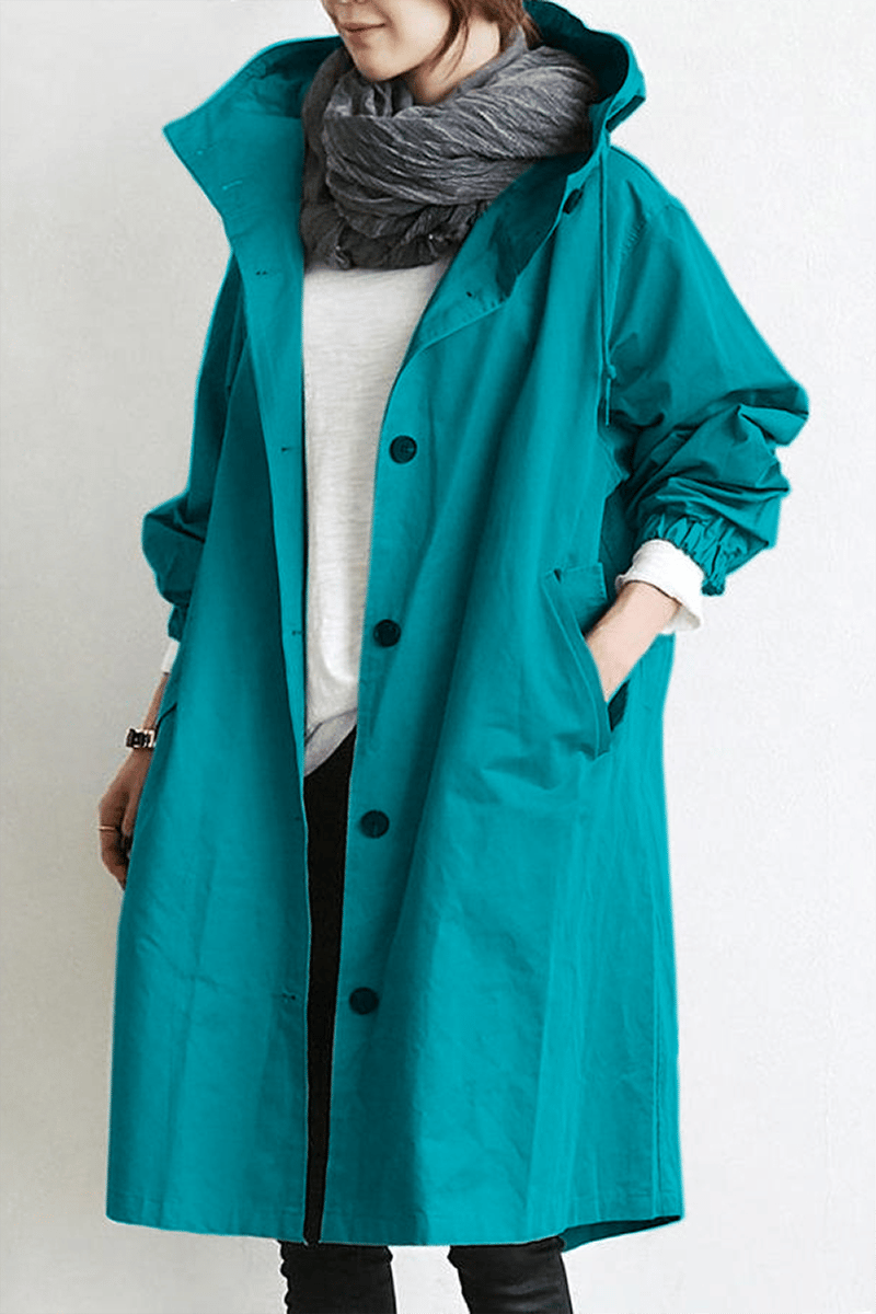 Dam-trenchcoat med huva och knappar fram-Coats for women-Fjallbarn