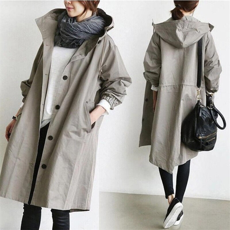 Dam-trenchcoat med huva och knappar fram-Coats for women-Fjallbarn