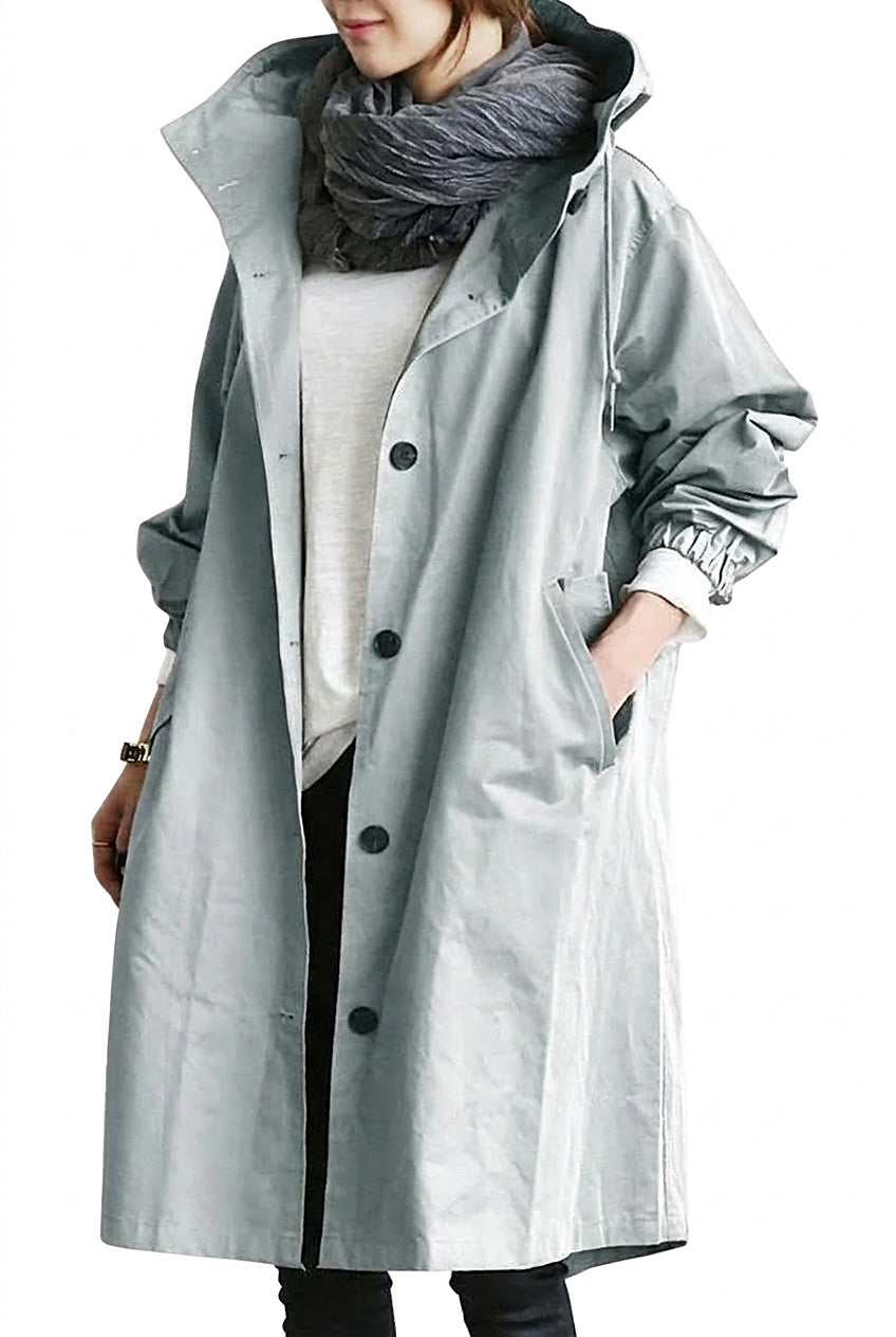 Dam-trenchcoat med huva och knappar fram-Coats for women-Fjallbarn