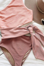 Dam tvådelad baddräkt med enaxlad topp och ribbad textur-Swimwear for women-Fjallbarn