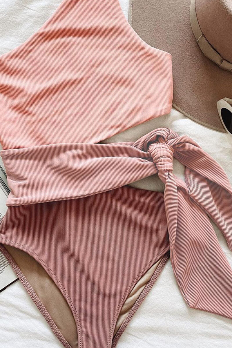 Dam tvådelad baddräkt med enaxlad topp och ribbad textur-Swimwear for women-Fjallbarn