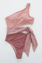 Dam tvådelad baddräkt med enaxlad topp och ribbad textur-Swimwear for women-Fjallbarn