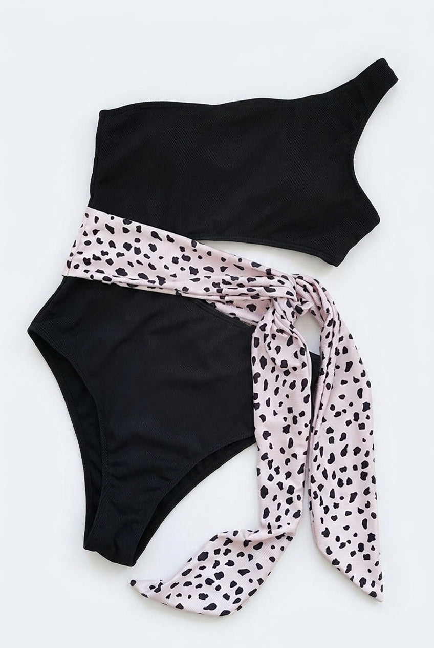 Dam tvådelad baddräkt med enaxlad topp och ribbad textur-Swimwear for women-Fjallbarn