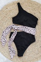 Dam tvådelad baddräkt med enaxlad topp och ribbad textur-Swimwear for women-Fjallbarn