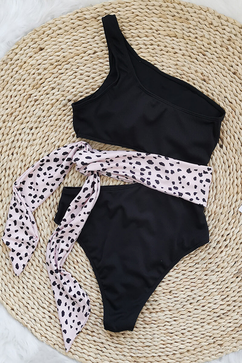 Dam tvådelad baddräkt med enaxlad topp och ribbad textur-Swimwear for women-Fjallbarn