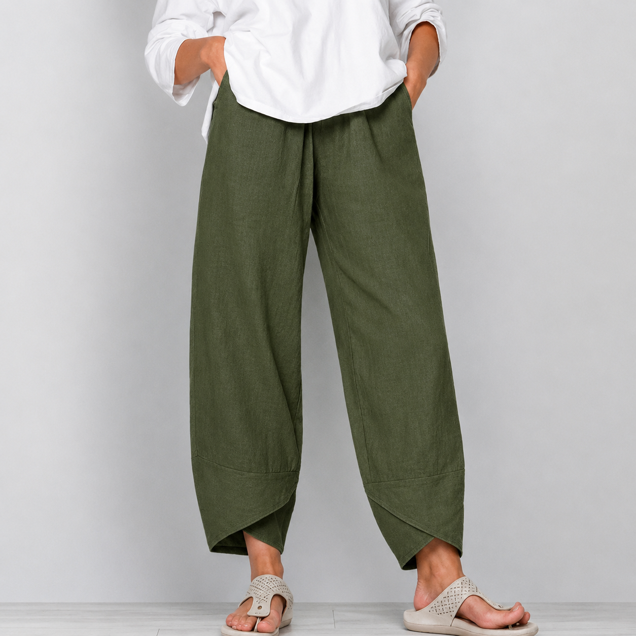 Dam Vida Croppade linne Byxor med Böjd Nederkant-Pants for Women-Fjallbarn