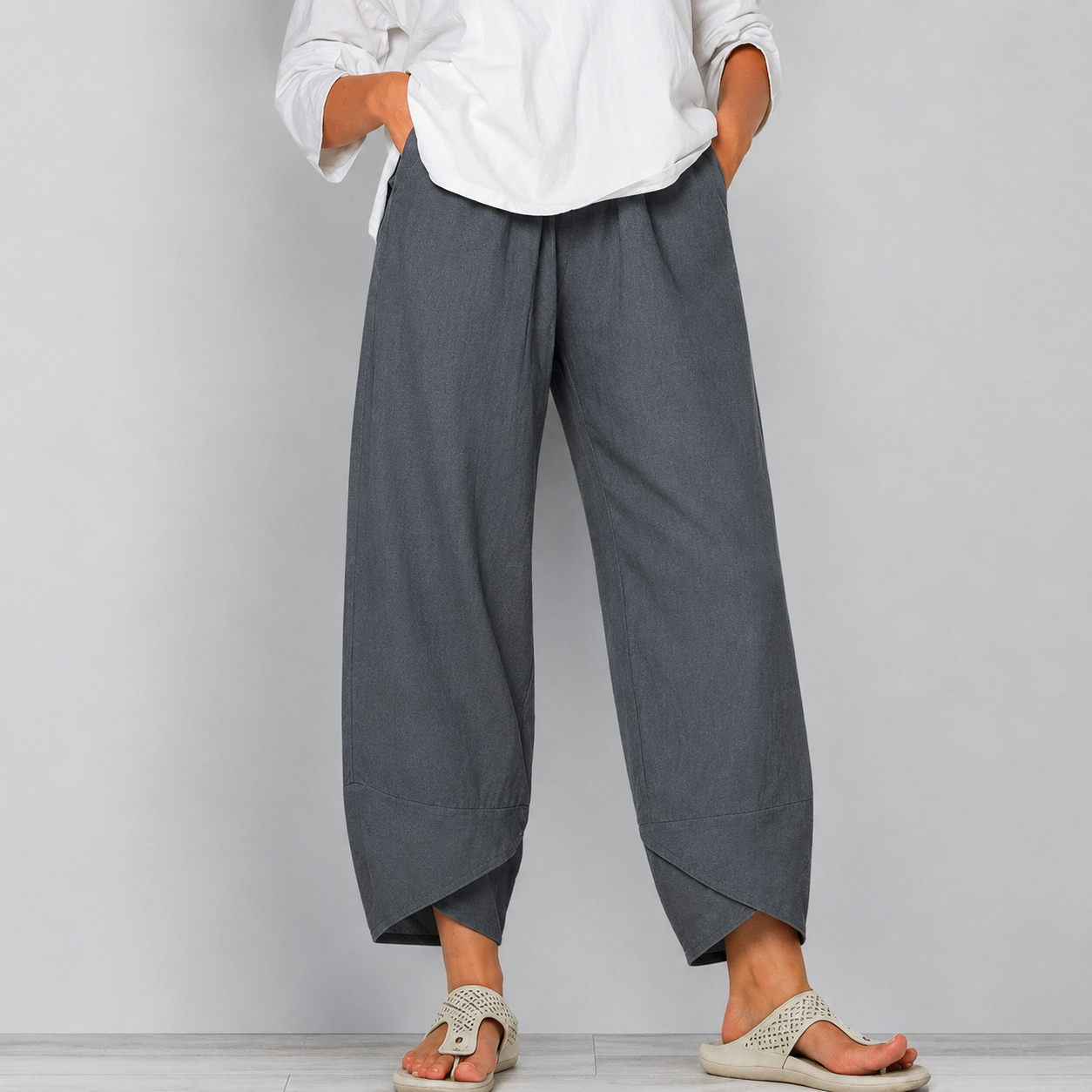 Dam Vida Croppade linne Byxor med Böjd Nederkant-Pants for Women-Fjallbarn