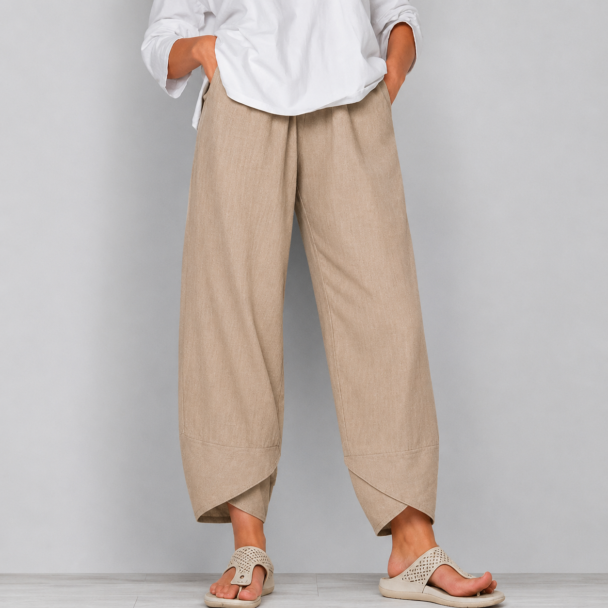 Dam Vida Croppade linne Byxor med Böjd Nederkant-Pants for Women-Fjallbarn