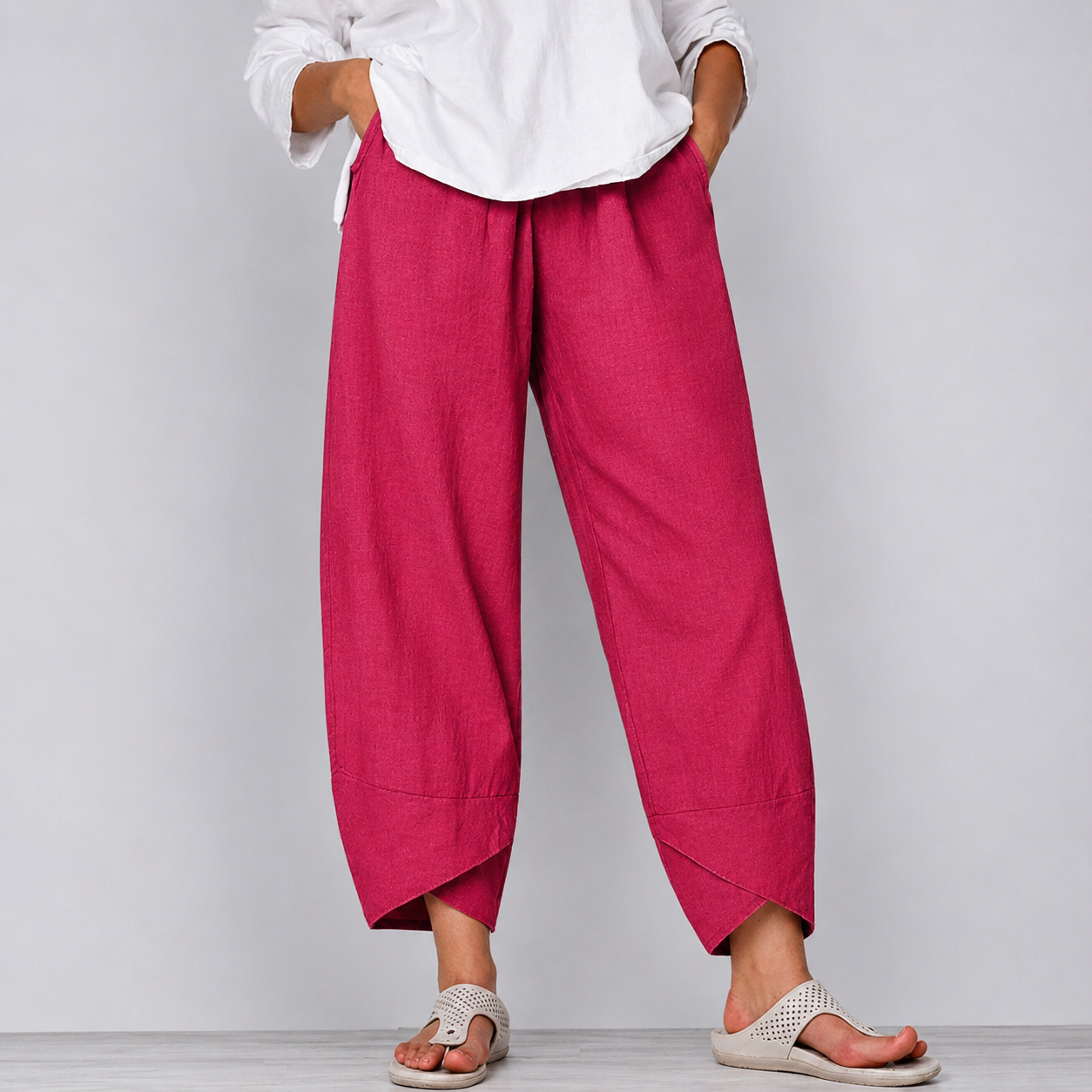 Dam Vida Croppade linne Byxor med Böjd Nederkant-Pants for Women-Fjallbarn