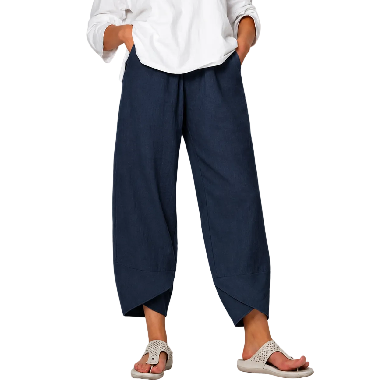 Dam Vida Croppade linne Byxor med Böjd Nederkant-Pants for Women-Fjallbarn