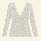 Damblus i spets med långa ärmar och V-ringning med vågig kant-Blouse for women-Fjallbarn