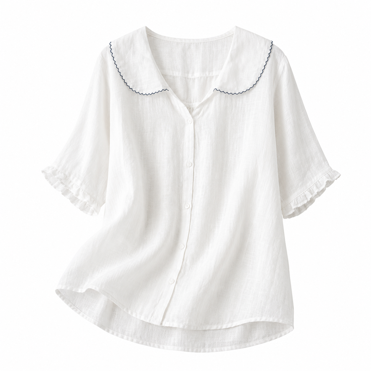Damblus med knappstängning och rundad krage-Blouse for women-Fjallbarn