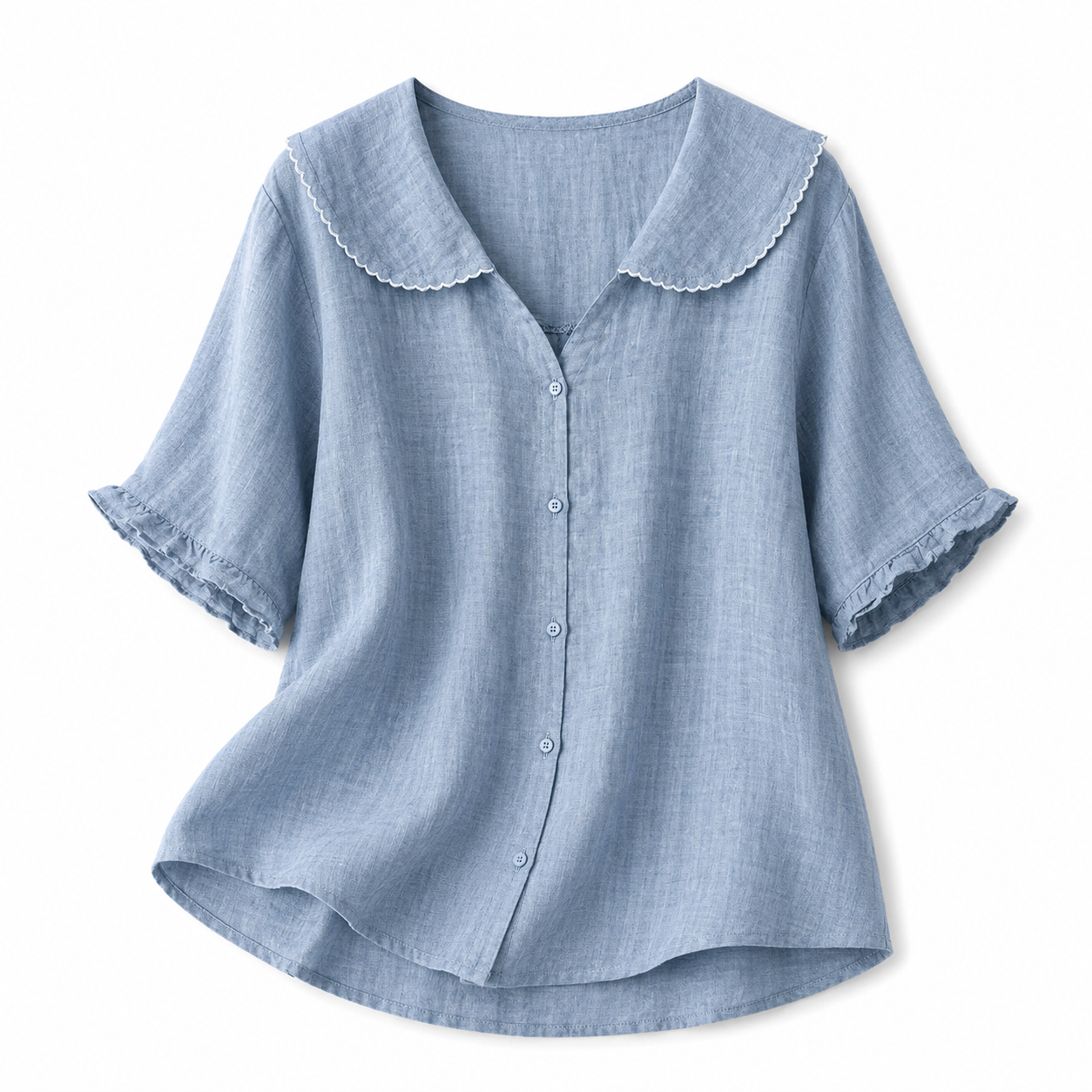 Damblus med knappstängning och rundad krage-Blouse for women-Fjallbarn