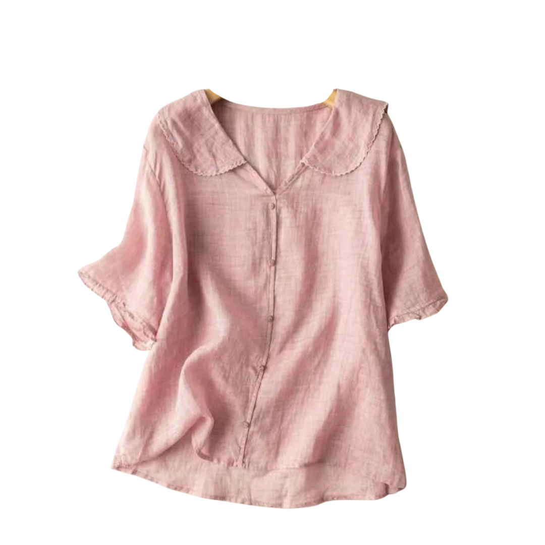 Damblus med knappstängning och rundad krage-Blouse for women-Fjallbarn
