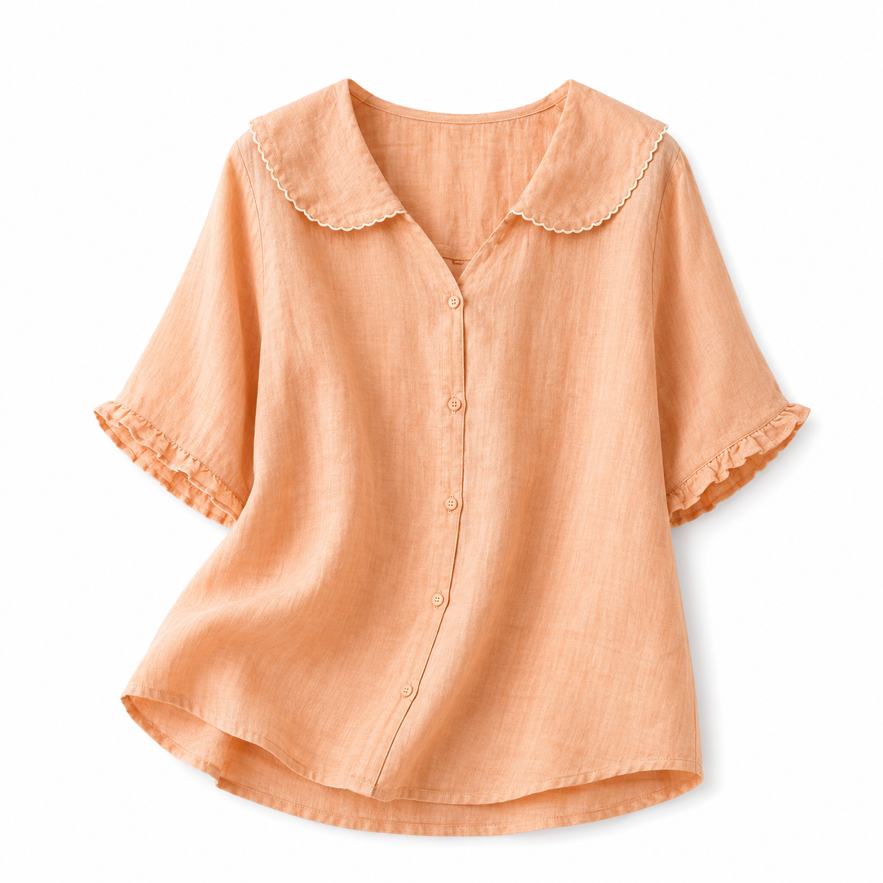 Damblus med knappstängning och rundad krage-Blouse for women-Fjallbarn
